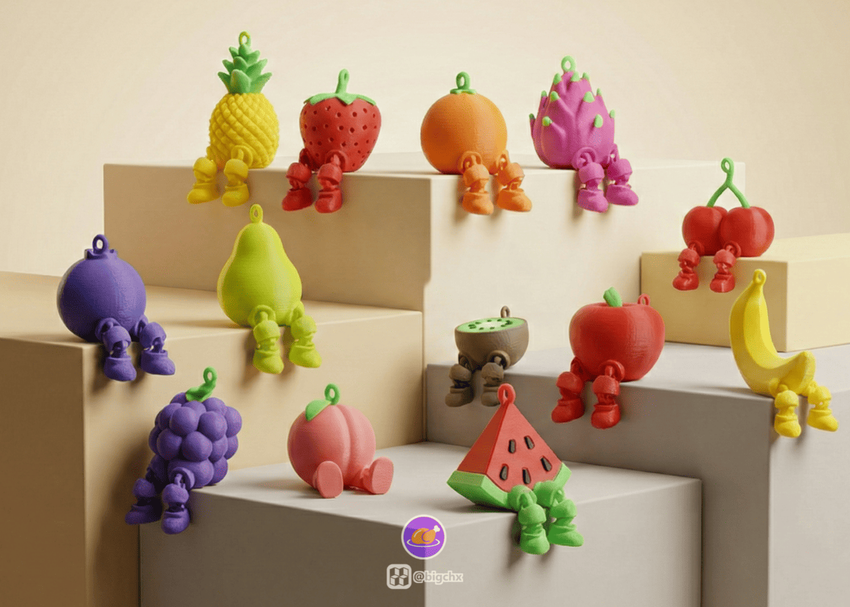 3d print cute little things for spring and summer_articulated fruit keychains
